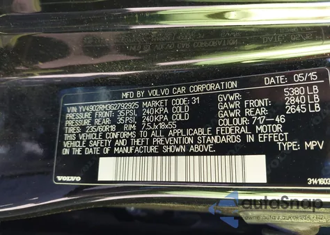 2016 Volvo Xc60 T6 Platinum z USA, uszkodzony, nr VIN YV4902RM3G2792925